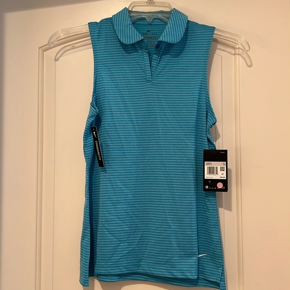 Nike Blue Sleeveless Collared Dri Fit Standard Fit Tennis Golf Shirt Size XS NWT